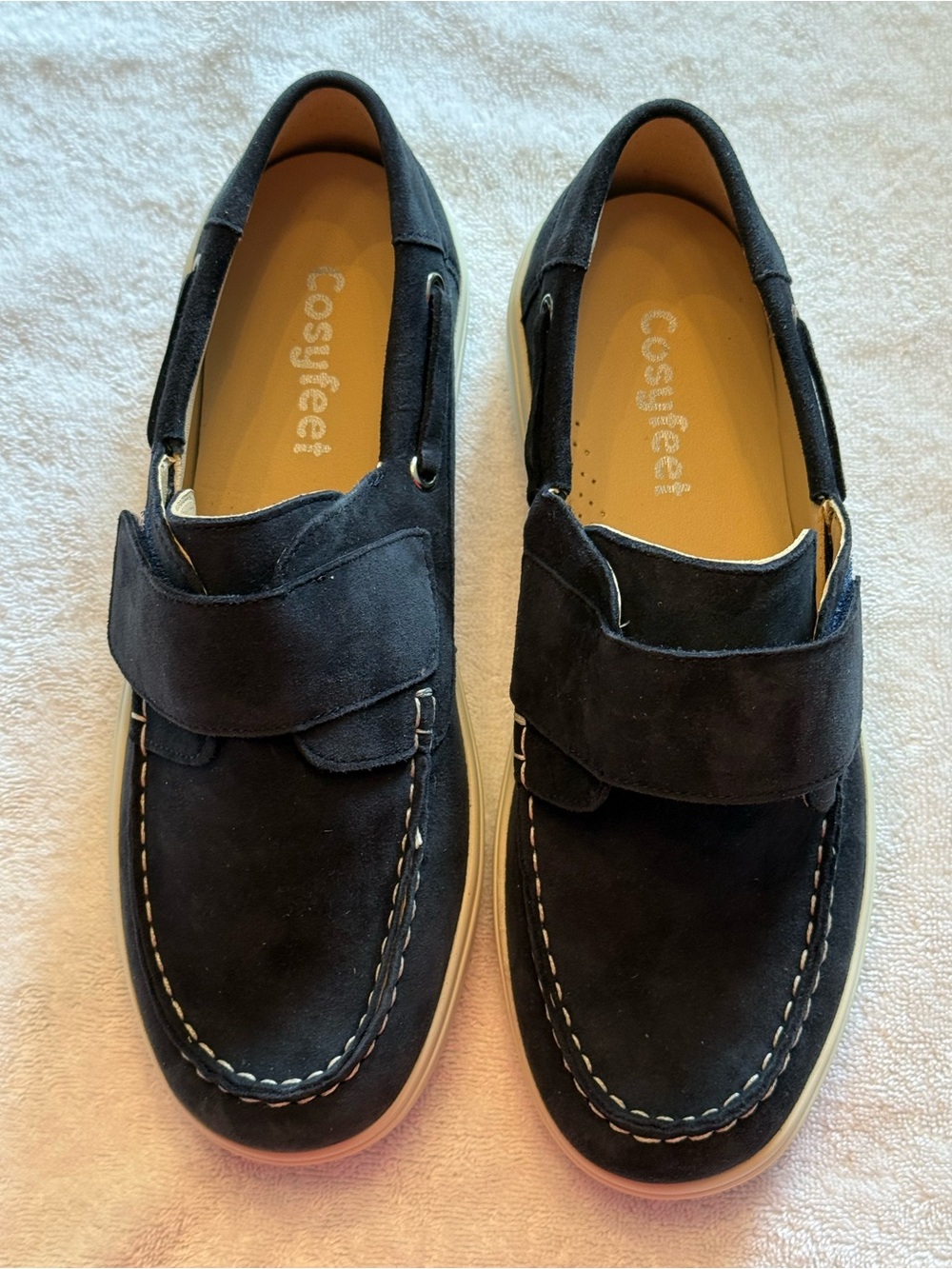 Women’s Cosyfeet Marina Extra Roomy Navy Slip On Shoes. Velcro Strap. Size 8 New